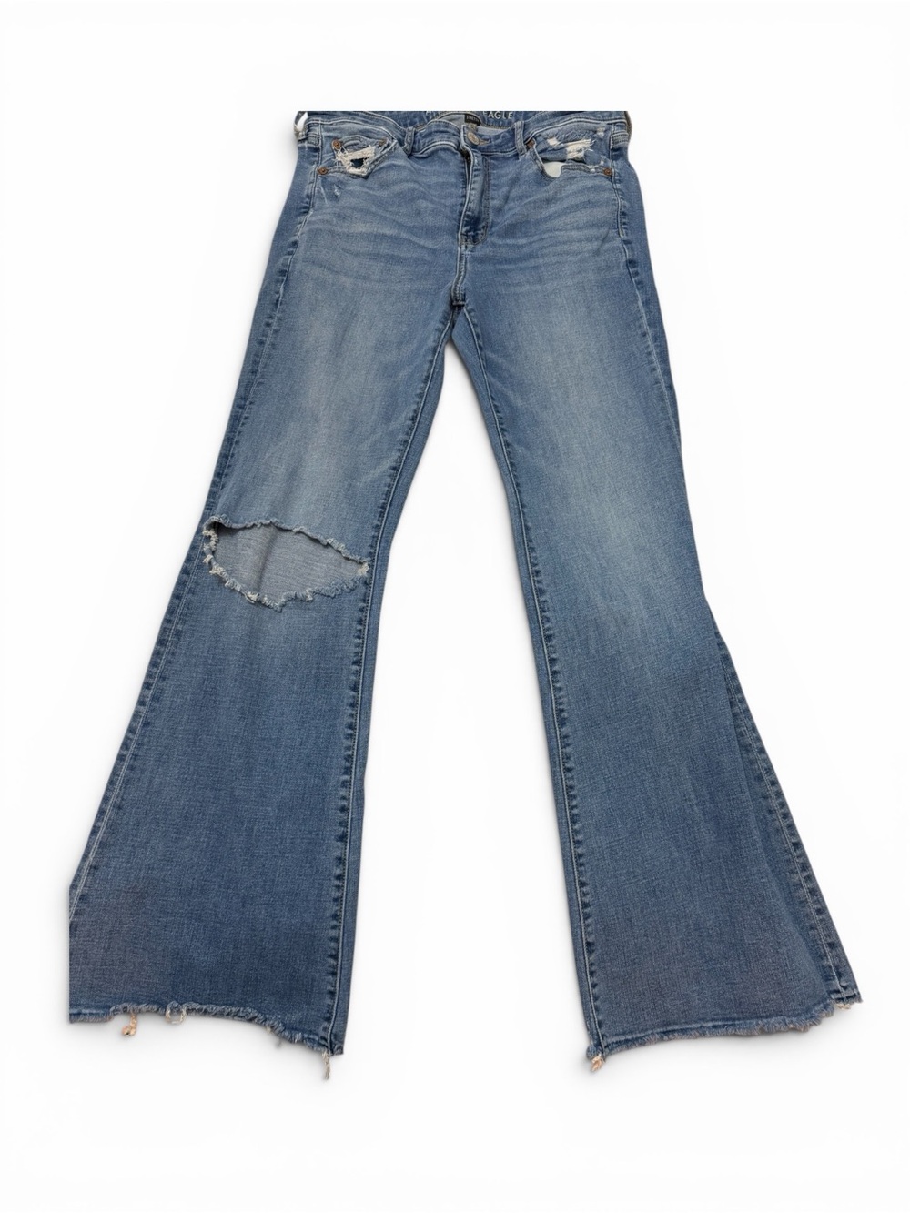 American Eagle Outfitters Distressed Flare Low Rise Jeans - Medium Blue